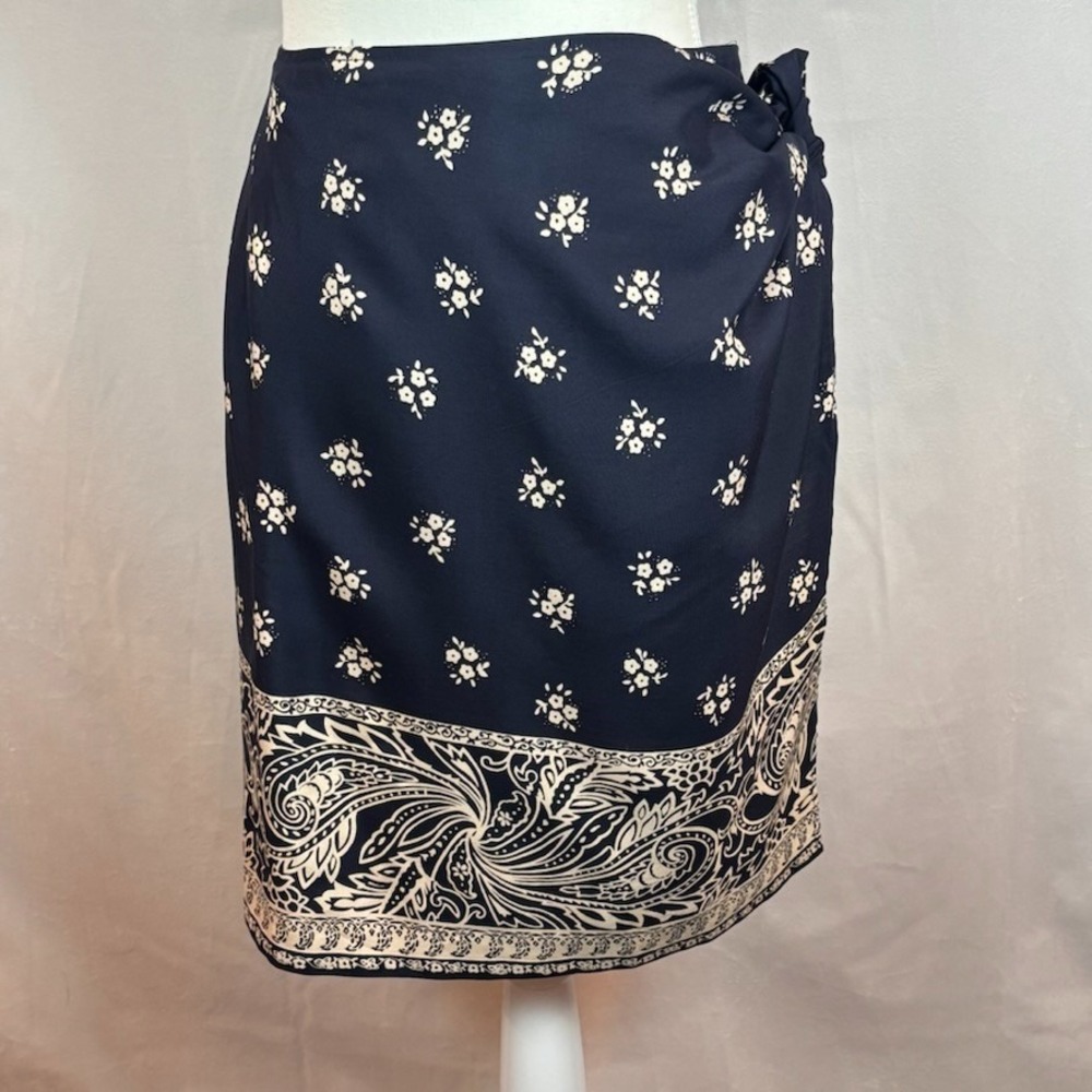 The Limited Navy and Cream Wrap Skirt